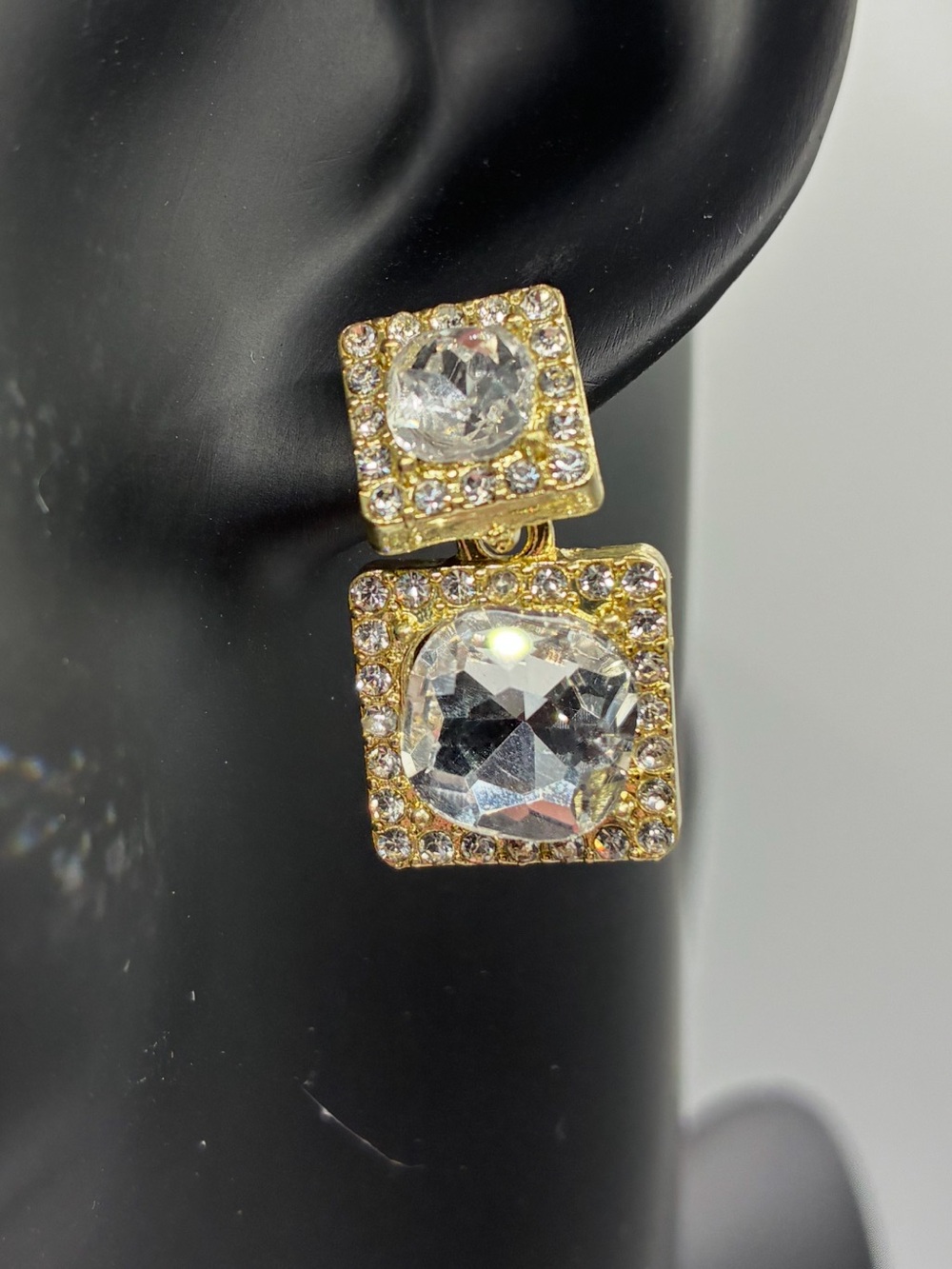 Gold-Tone Clear Crystal Square Drop Earrings - Women Jewelry